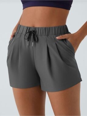 Halara High Waisted Elastic Waistband Drawstring Pleated Yoga Shorts 3" Pockets